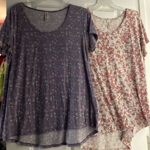 Floral Print Women's Tops - Purple and Cream